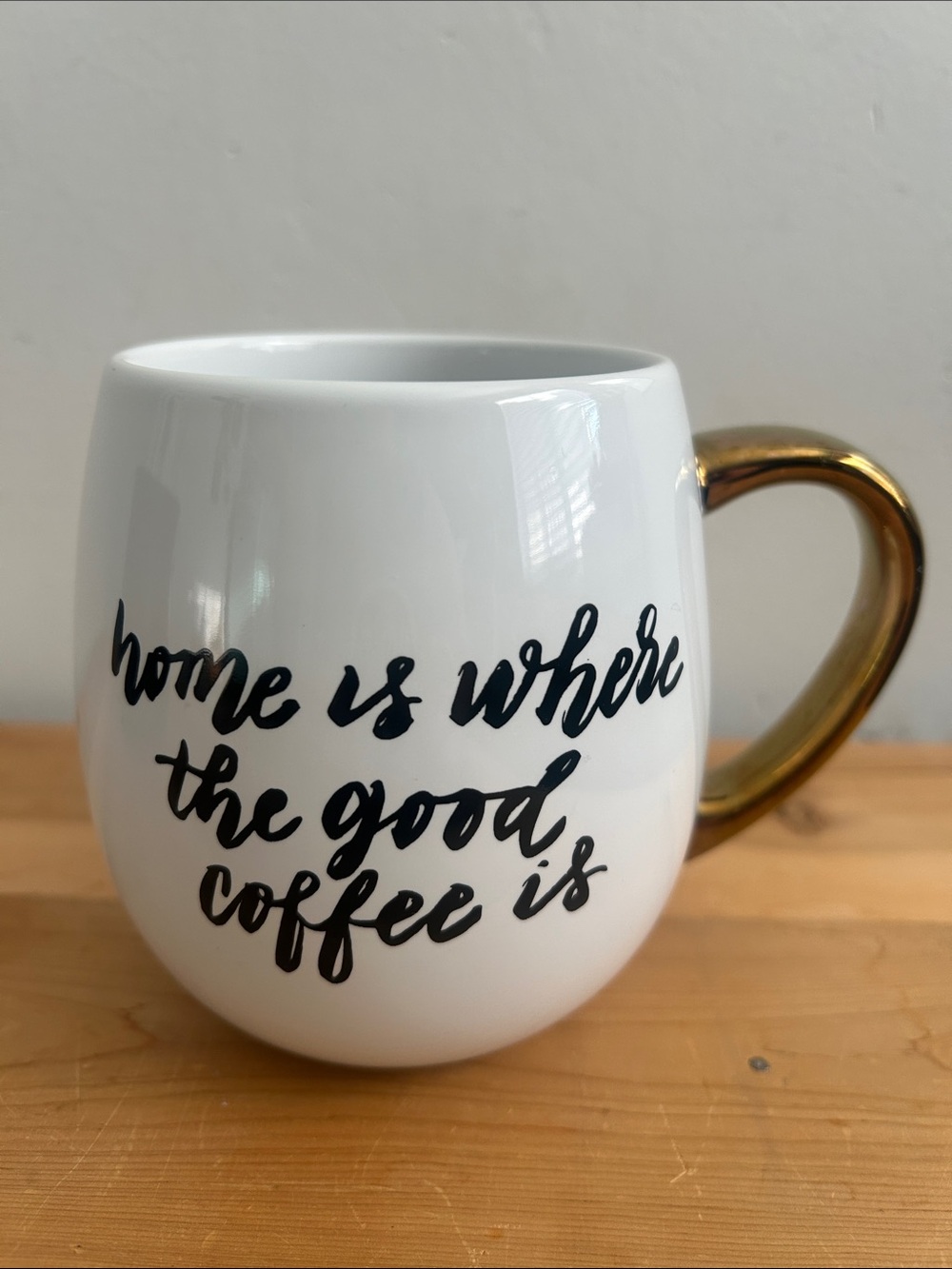 Threshold White Mug with Gold Handle and Black Script